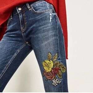 Zara floral embroidered jeans